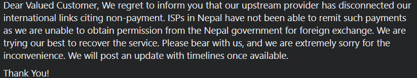 ISP Notice on Internet Crisis